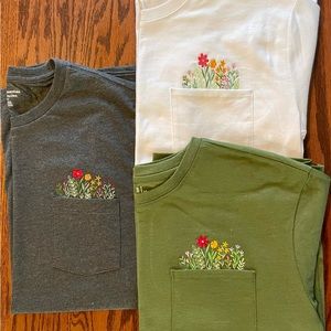 Embroidered Pocket Tshirt made to order wildflowers birth flowers doodle mom Fox